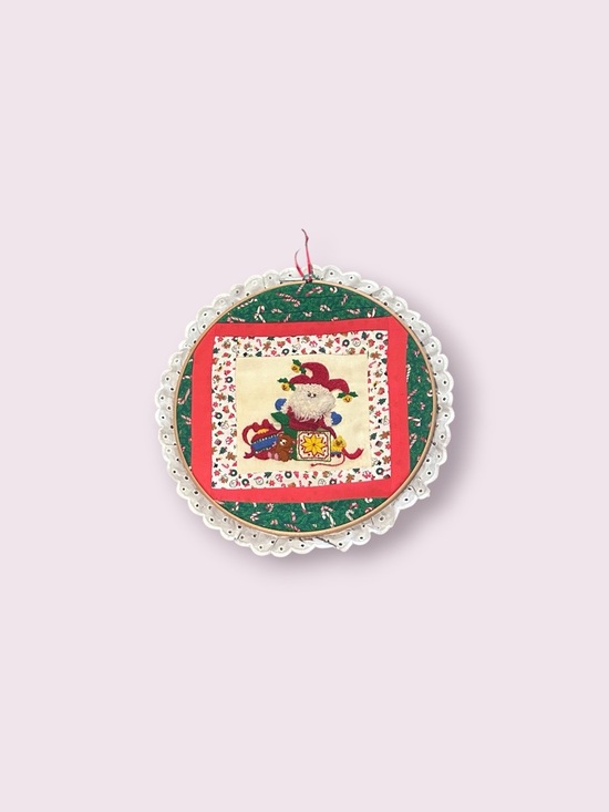 Handmade Other - Vintage Handmade Quilt Style Festive Santa Embroidered Wall Hanging